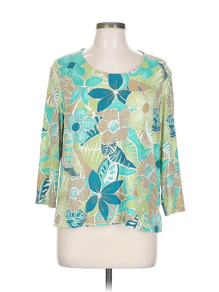 Pre-owned Hearts Of Palm Woman 3/4 Sleeve Blouse In Blue