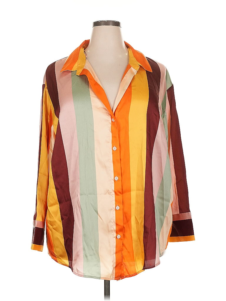 Fe Noel x Target 100% Recycled Polyester Color Block Orange 3/4 Sleeve Button-Down Shirt Size 2X - photo 1