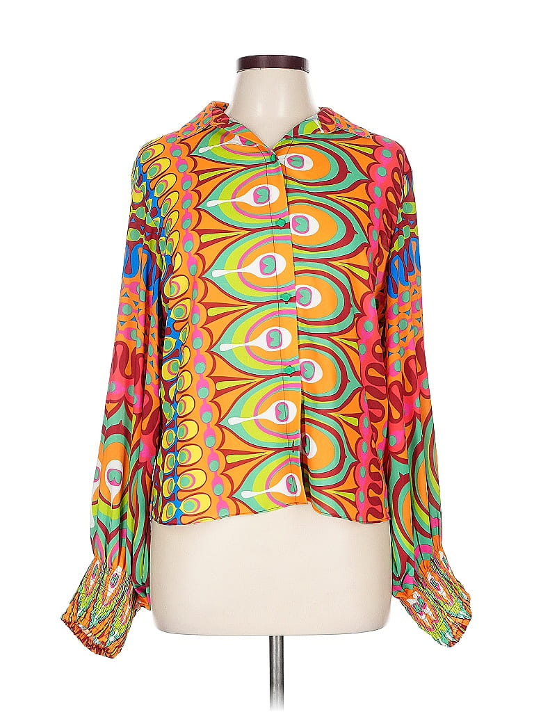 Alexis 100% Polyester Orange Long Sleeve Blouse Size L - photo 1