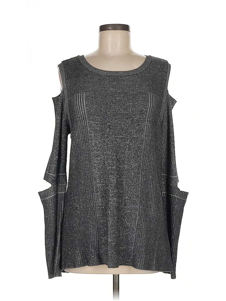 Pre-owned Neiman Marcus Long Sleeve Top Gray Cold Shoulder Neckline Tops