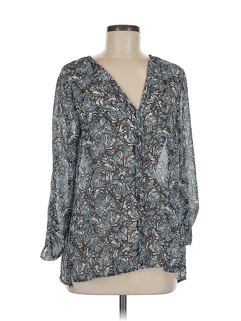 Pre-owned Bobeau Long Sleeve Blouse In Blue