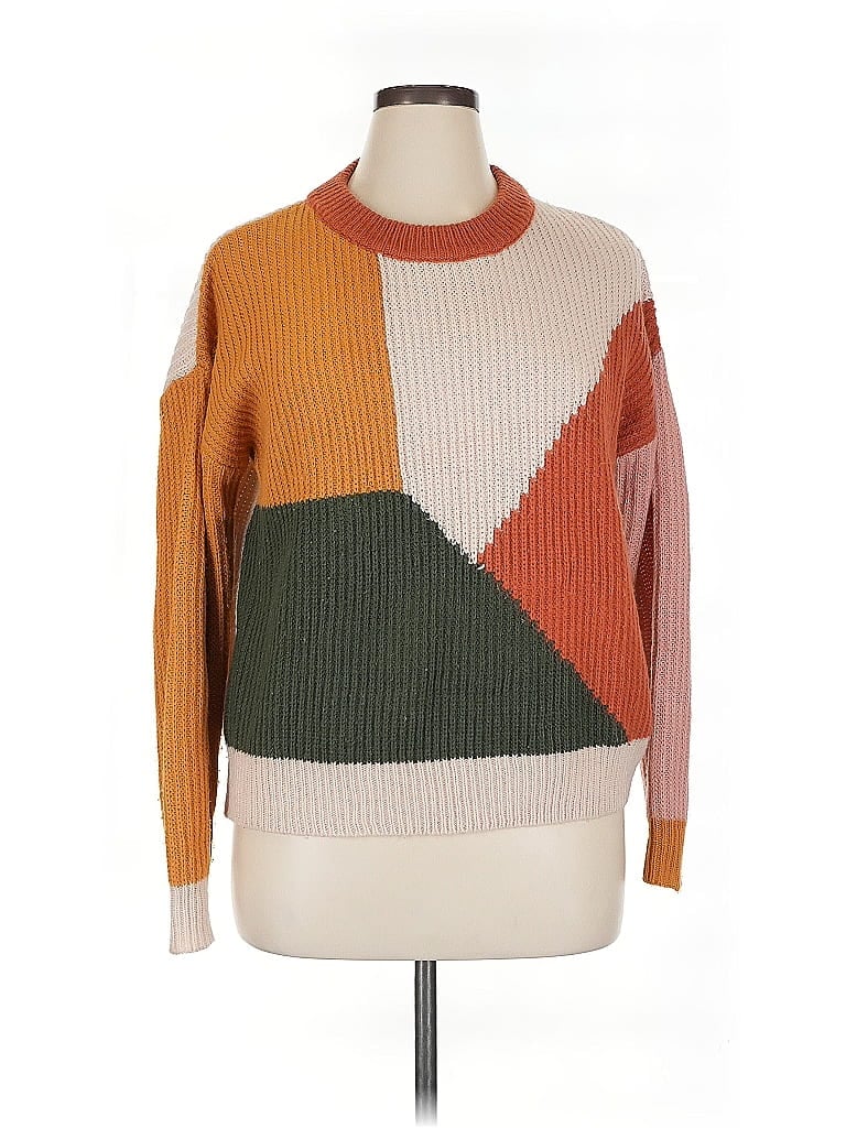 Hem & Thread 100% Acrylic Color Block Orange Tan Pullover Sweater Size 1X (estimated) - photo 1