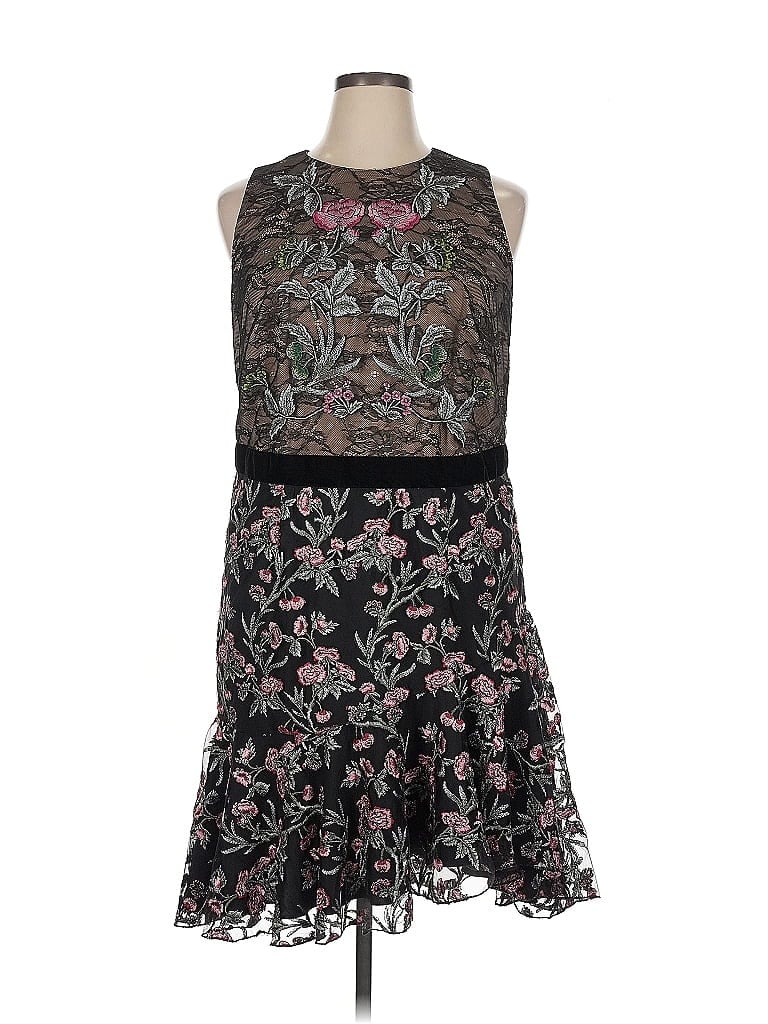 ML Monique Lhuillier 100% Nylon Paisley Black Cocktail Dress Size 14 - photo 1