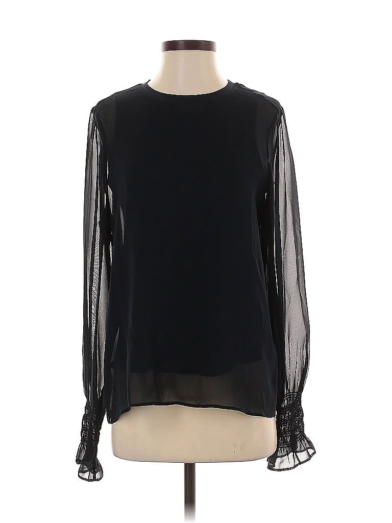 Pre-owned Go By Go Silk Long Sleeve Silk Top Black Crew Neck Tops