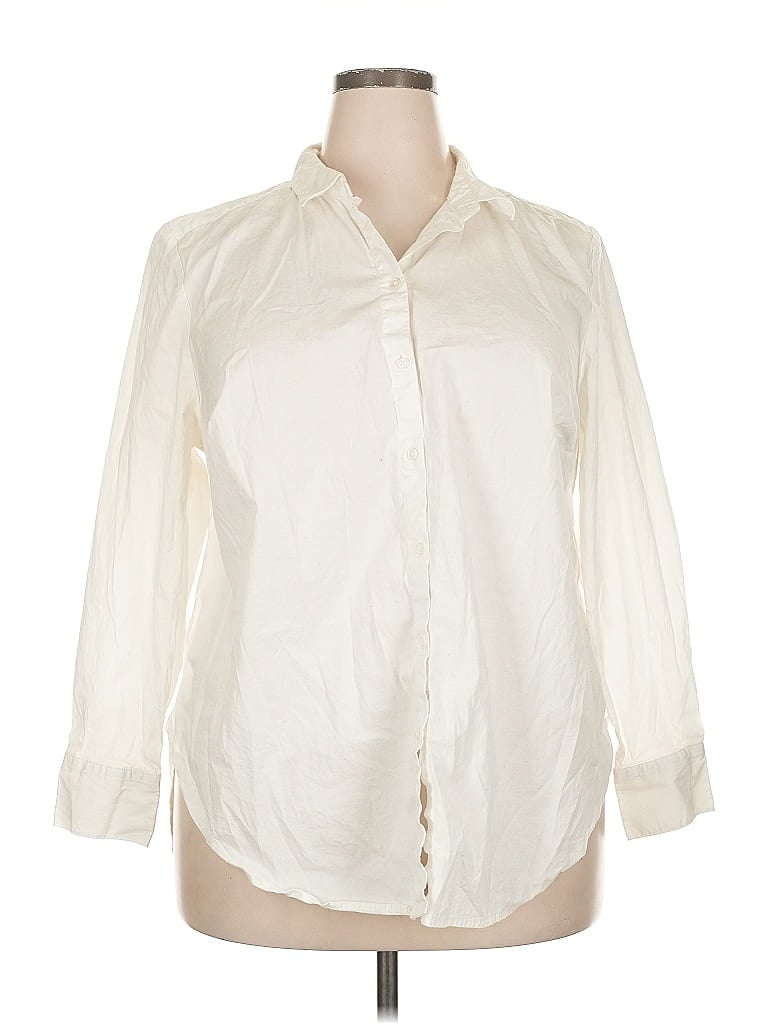 Pre-owned Ellos 3/4 Sleeve Button Down Shirt In White