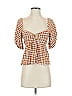 Saylor 100% Viscose Checkered-gingham Orange Yellow 3/4 Sleeve Blouse Size XXS (estimated) - photo 1