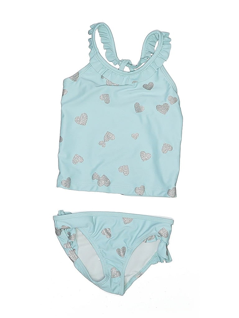 Carter's Hearts Blue Teal Two Piece Swimsuit Size 3T - photo 1