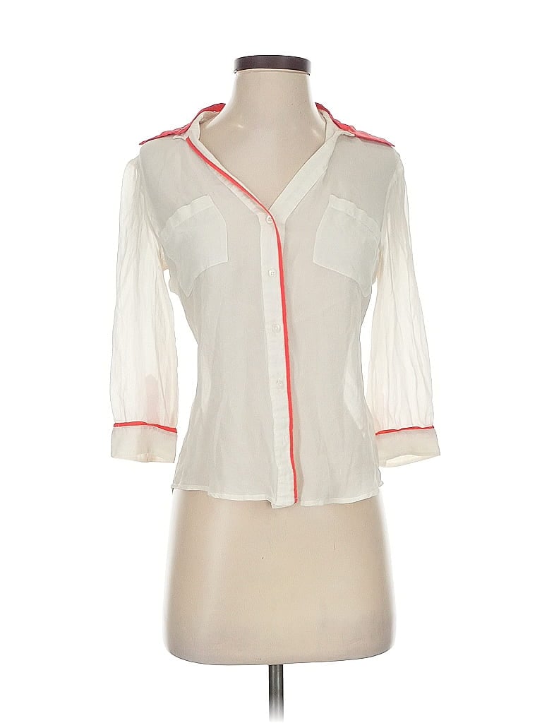 Pre-owned Bebe 3/4 Sleeve Silk Top White Sweetheart Neckline Tops