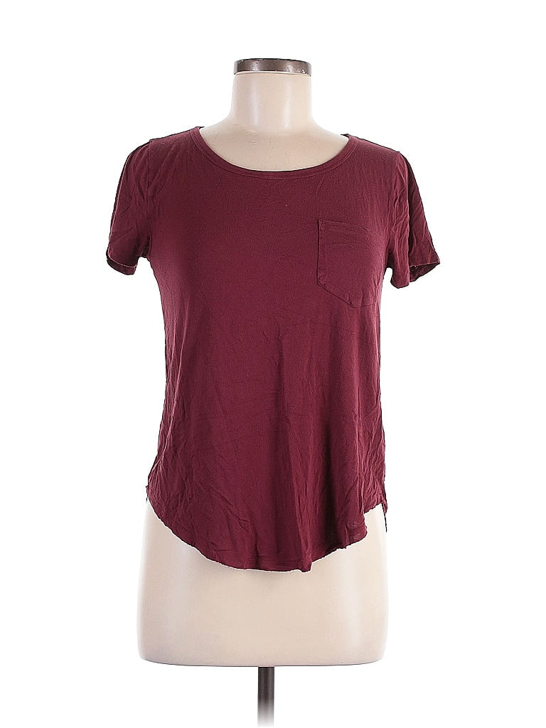 Pre-owned Hollister Short Sleeve T-shirt In Burgundy