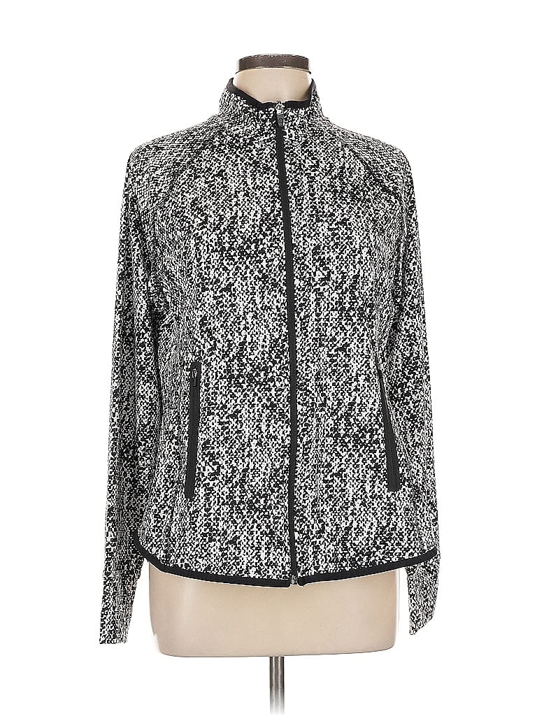T by Talbots Print Silver Black Track Jacket Size L - photo 1