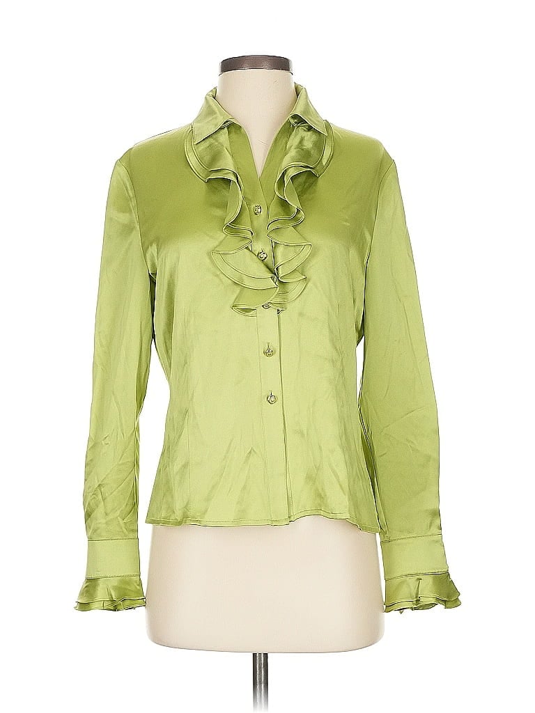 St. John Green Long Sleeve Silk Top Size 4 - photo 1