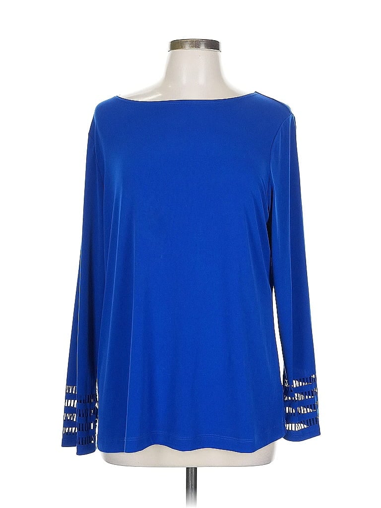 Pre-owned Susan Graver Long Sleeve Top Blue Boatneck Tops