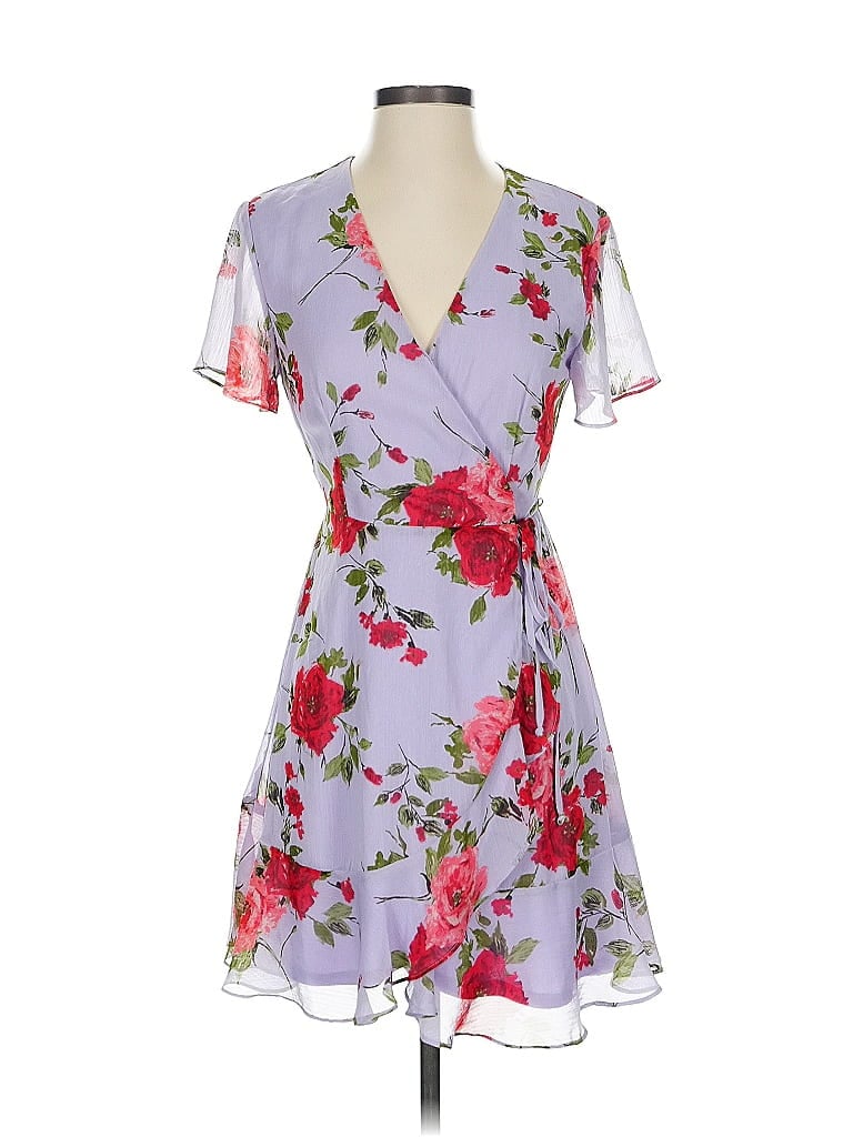 All in Favor 100% Polyester Floral Purple Casual Dress Size XS - photo 1