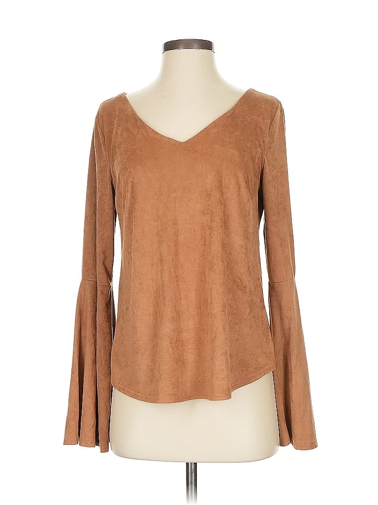 Pre-owned Fab'rik Long Sleeve Top Brown V Neck Tops