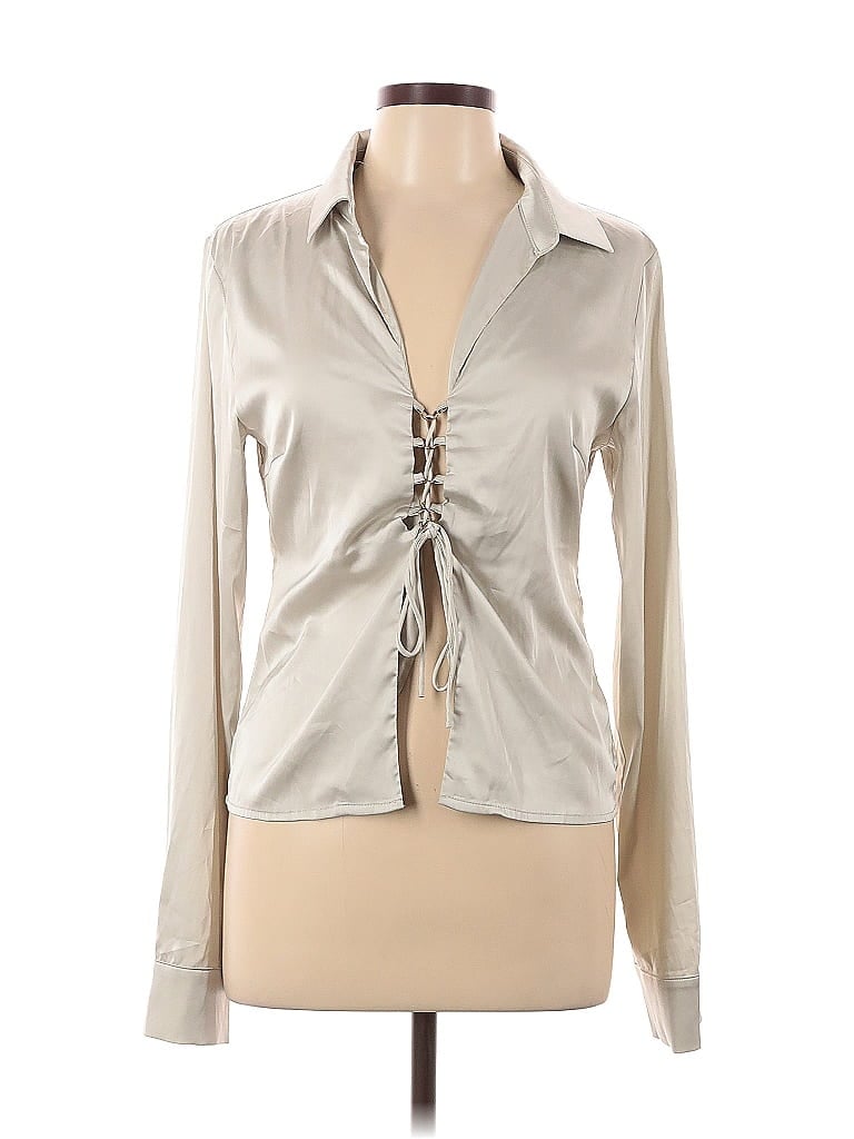 Pre-owned Isalis Long Sleeve Blouse In Silver