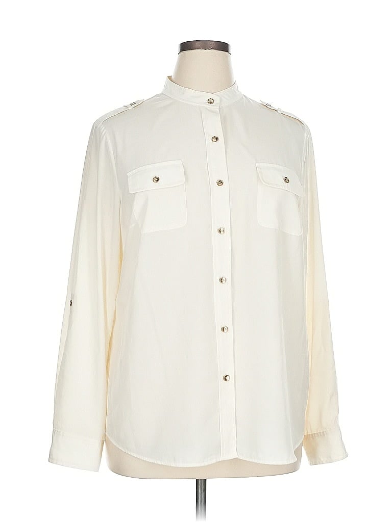 Pre-owned Jones New York Signature Long Sleeve Blouse In White