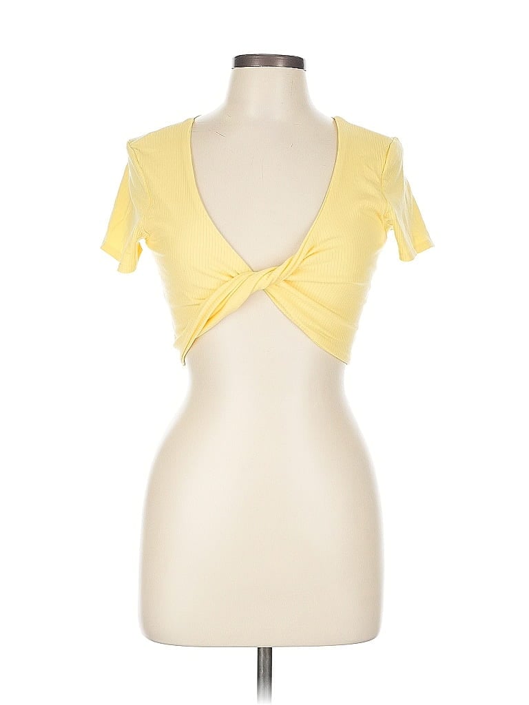 Pre-owned L*space Short Sleeve Top Yellow Sweetheart Neckline Tops