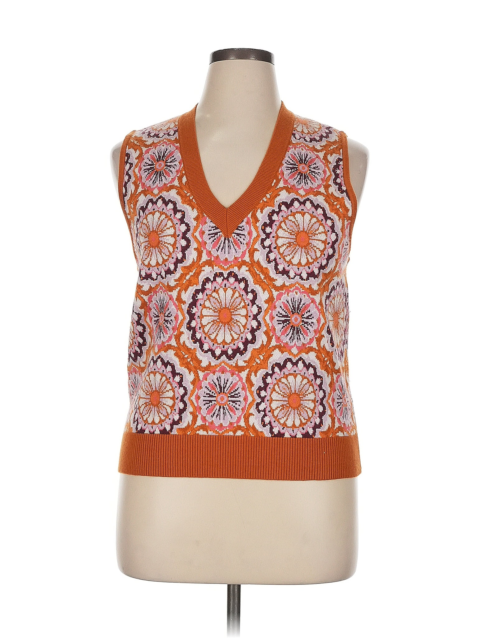 Maeve by Anthropologie Paisley Floral Graphic Orange Sweater Vest Size XL