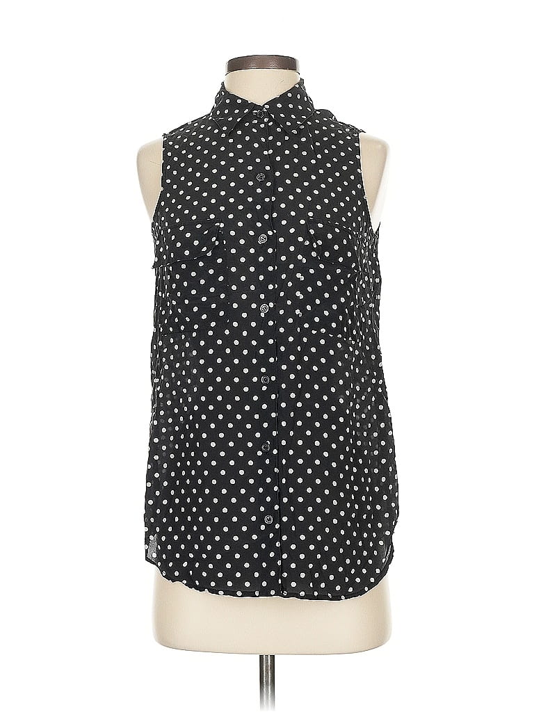Pre-owned Moda International Sleeveless Silk Top Black Polka Dots Pattern High Neck Tops