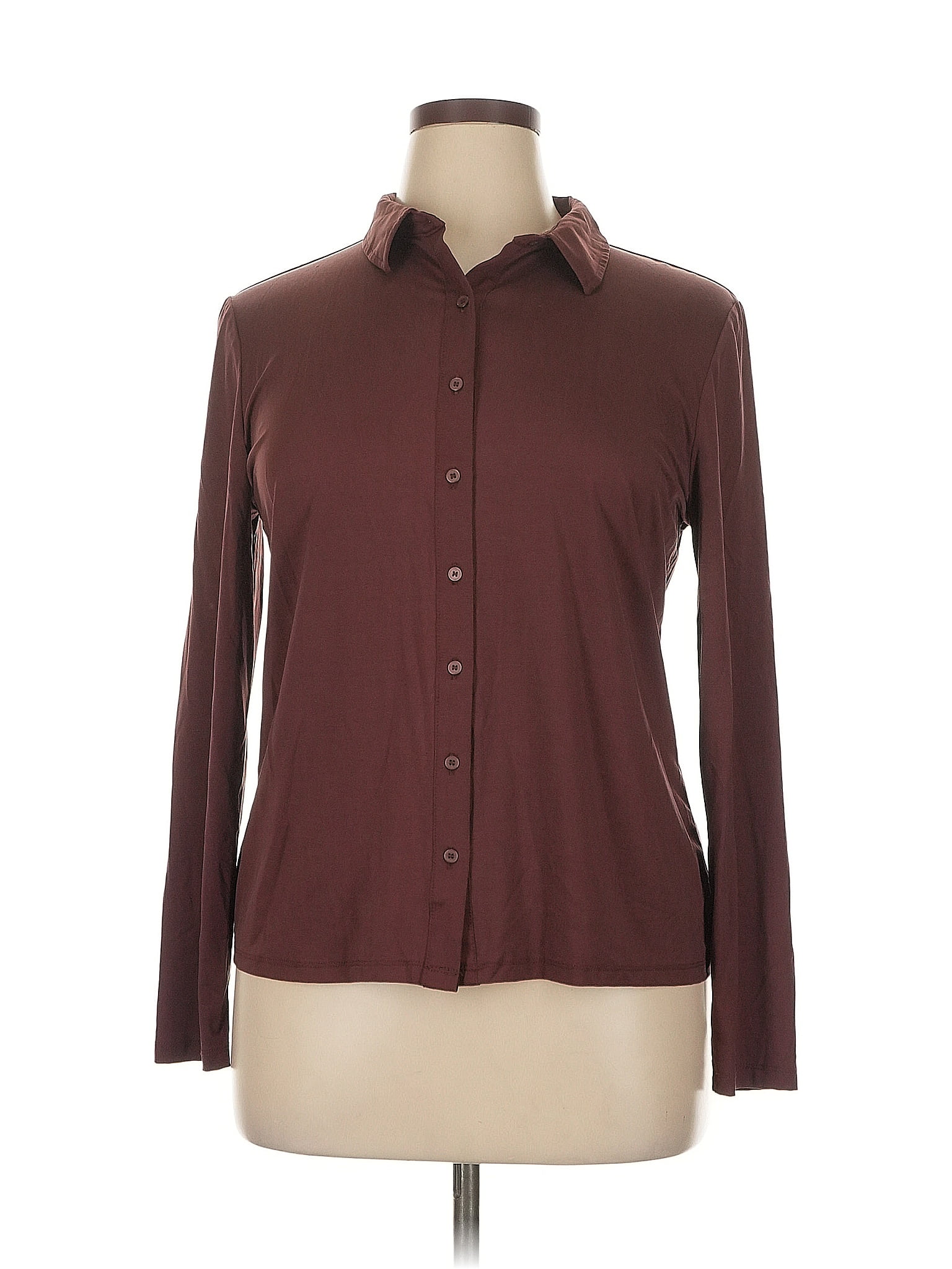 Ann Taylor LOFT Burgundy Long Sleeve Button-Down Shirt Size XL