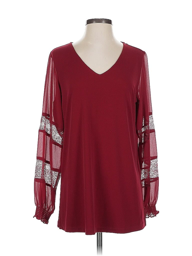 Pre-owned Susan Graver Long Sleeve Blouse In Burgundy