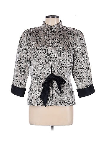 R&M Richards Floral Pattern Black Blazer Jacket (view 1)
