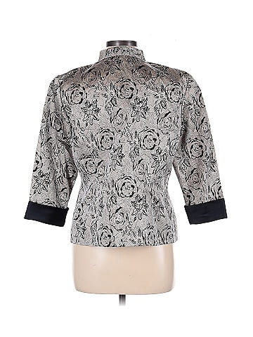 R&M Richards Floral Pattern Black Blazer Jacket (view 2)