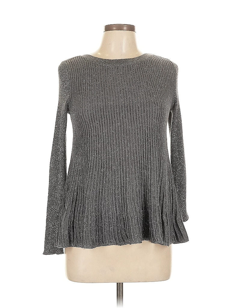 Pre-owned Cable & Gauge Long Sleeve Top Gray Boatneck Tops