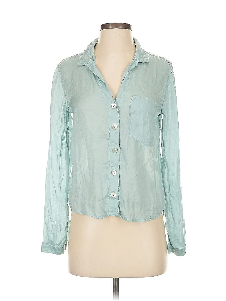 Bella Dahl 100% Lyocell Solid Color Block Plaid Green Teal Long Sleeve Button-Down Shirt Size XS - photo 1