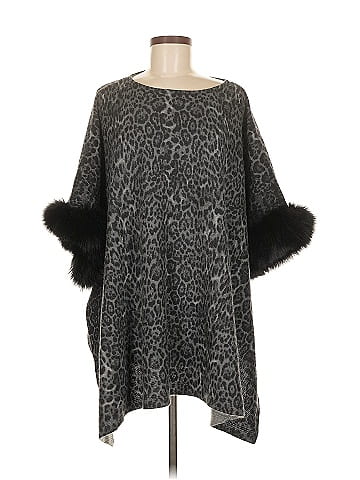 Sofia Cashmere Fox Fur Trimmed Poncho (view 1)