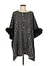 Sofia Cashmere 100% Cashmere Gray Black Fox Fur Trimmed Poncho One size - photo 1