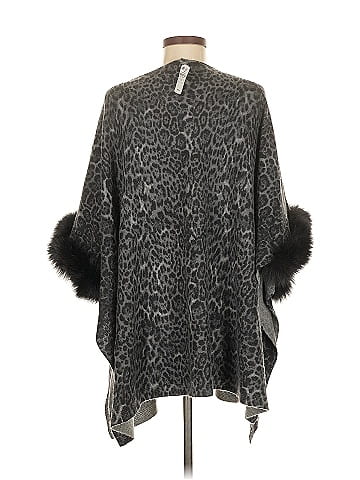 Sofia Cashmere Fox Fur Trimmed Poncho (view 2)