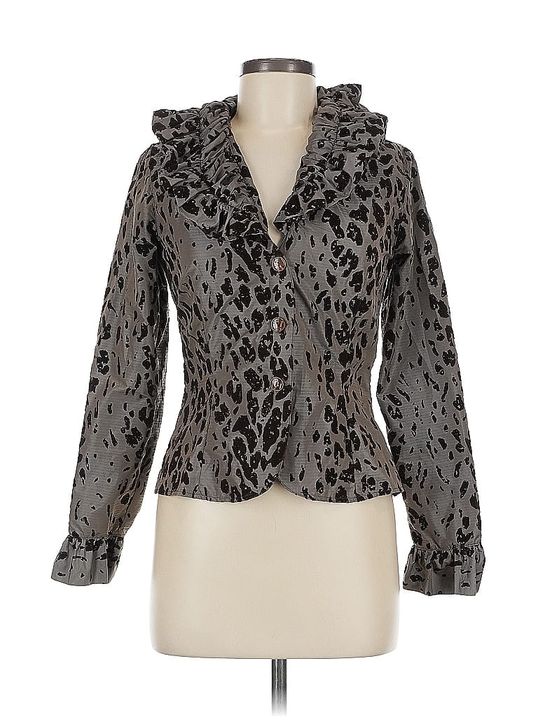 Anne Fontaine 100 Polyester Animal Print Gray Jacket Size EU 38 / US 8