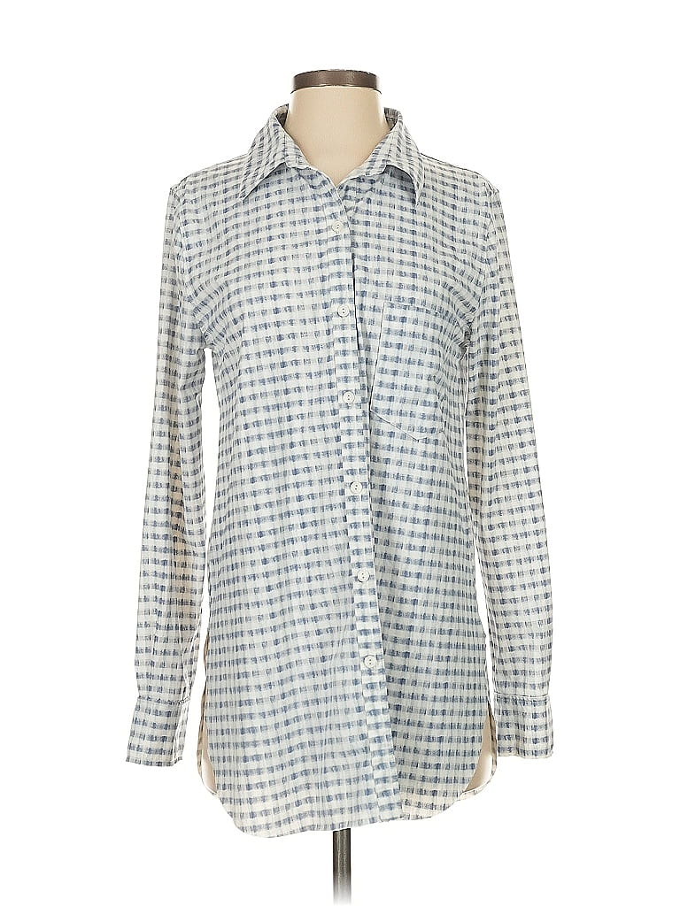 Lyssé 100% Nylon Houndstooth Blue Long Sleeve Button-Down Shirt Size S - photo 1