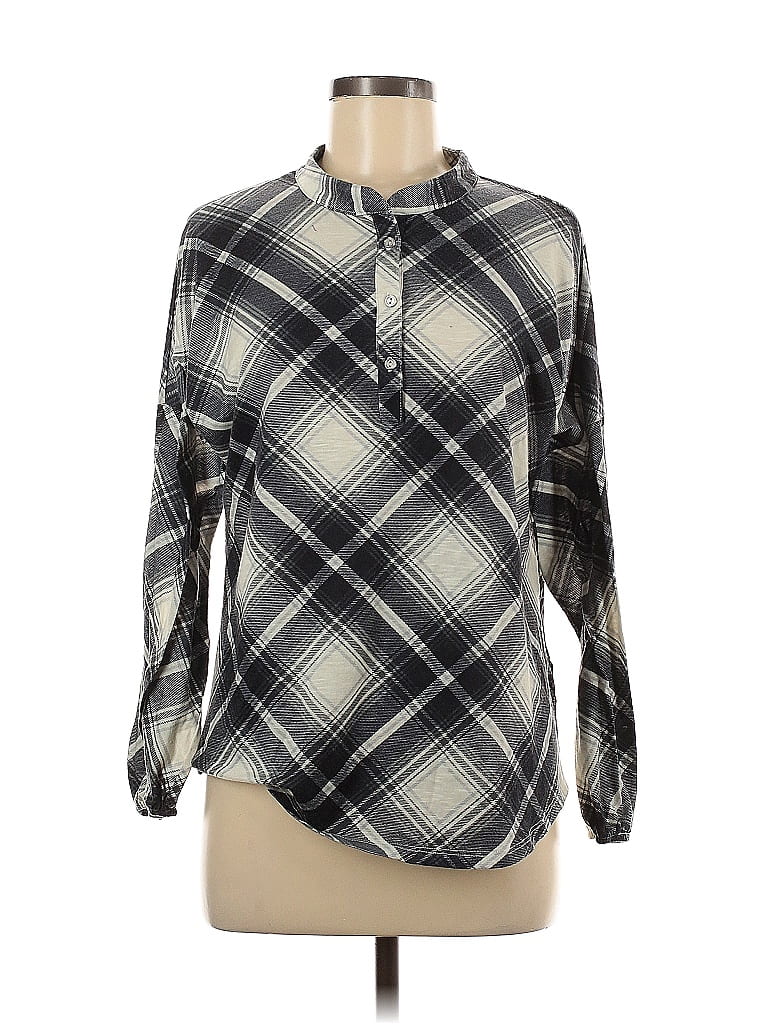 Pre-owned One World Long Sleeve Blouse In Gray