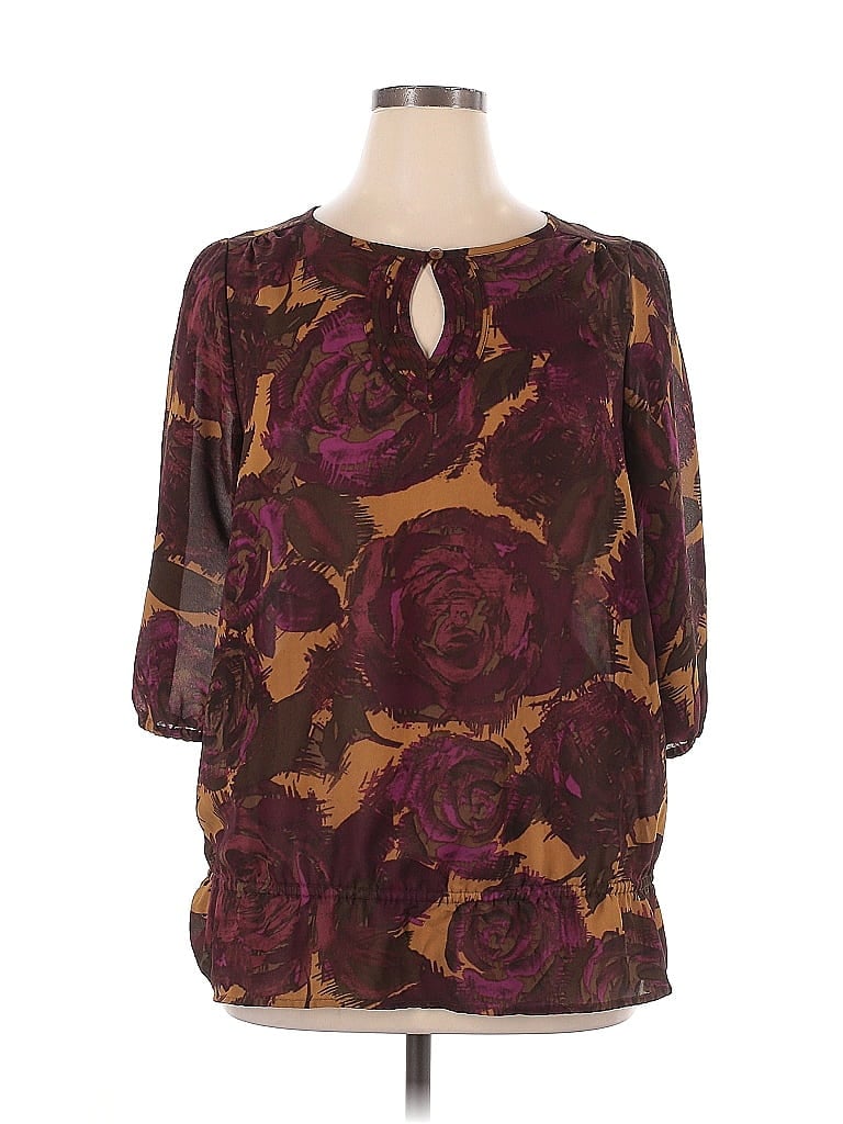 Pre-owned Just My Size 3/4 Sleeve Blouse In Burgundy