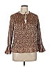 Veronica M. Animal Print Brown Long Sleeve Blouse Size XL - photo 1