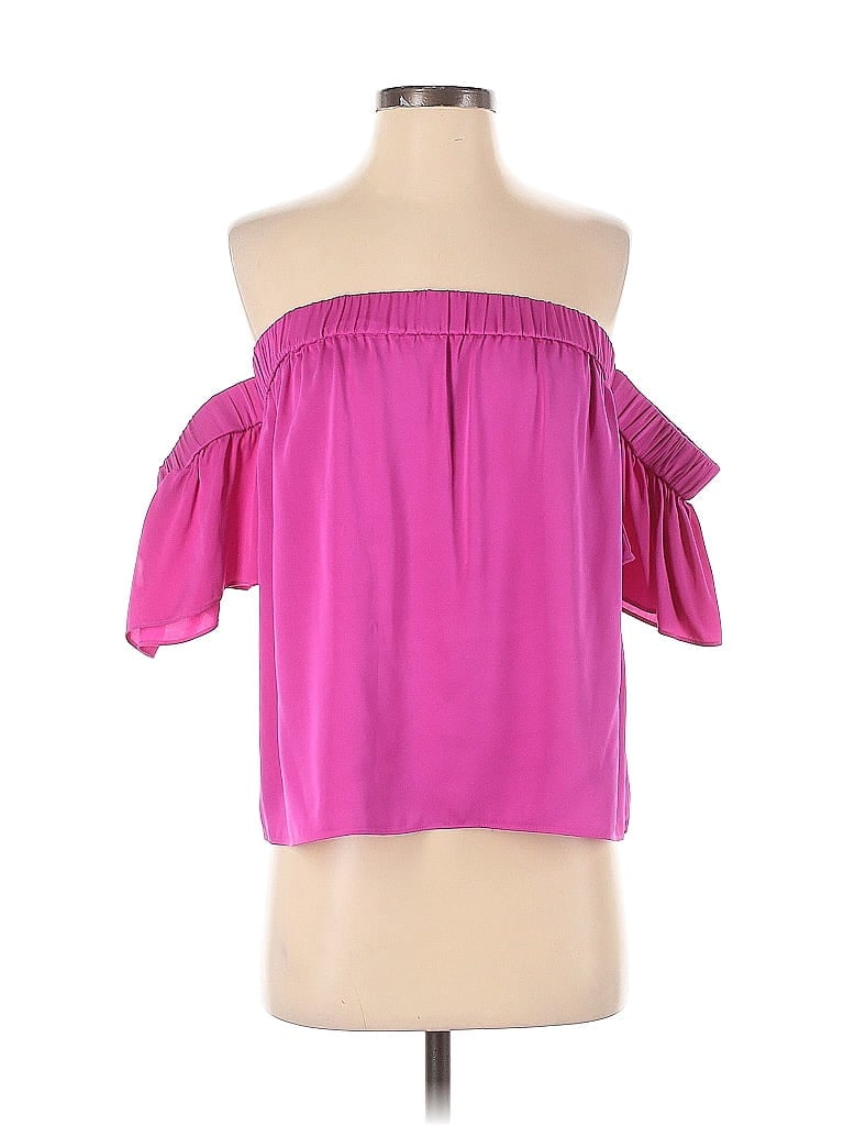 Pre-owned Milly 3/4 Sleeve Silk Top Pink Off The Shoulder Neckline Tops
