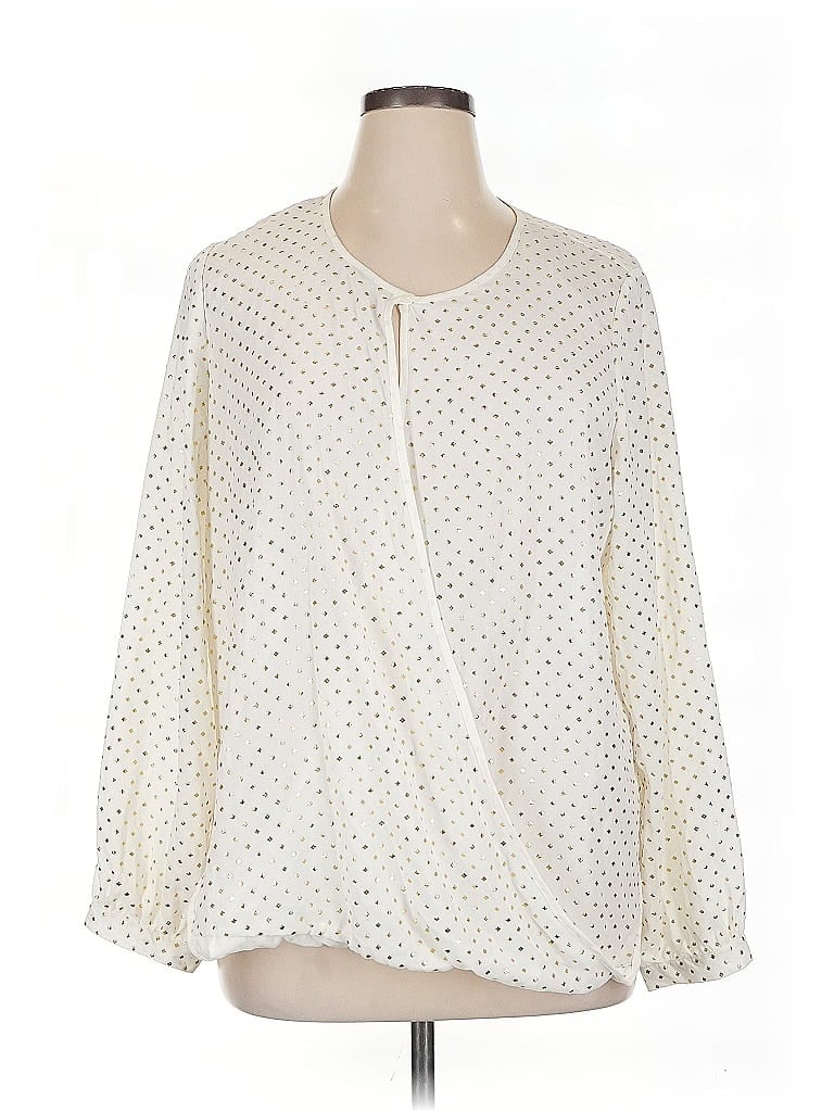 Pre-owned Ashley Stewart Long Sleeve Blouse In White