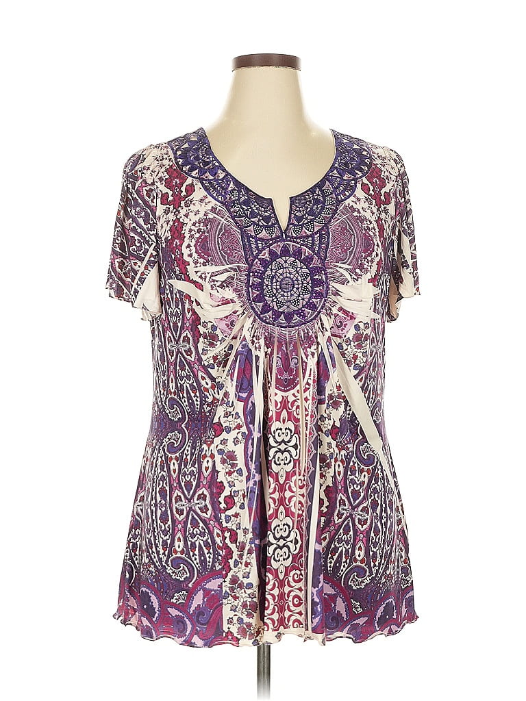 One World Purple Short Sleeve Blouse Size XL - photo 1