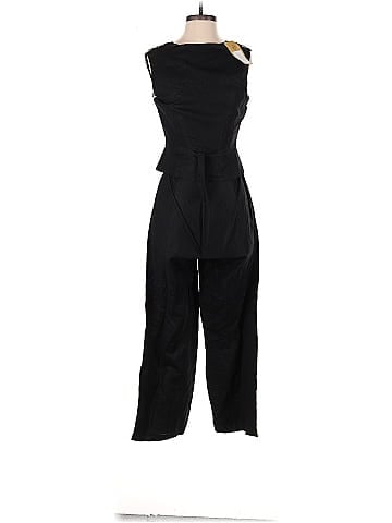Newport News Embroidered Black Sleeveless Linen Jumpsuit (view 1)