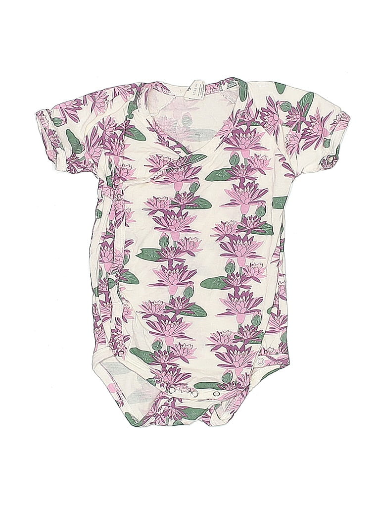 Kate Quinn Organics 100% Bamboo Floral Purple Short Sleeve Onesie Size 12-18 mo - photo 1