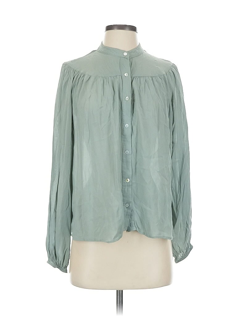 Pre-owned Mng Long Sleeve Blouse In Green