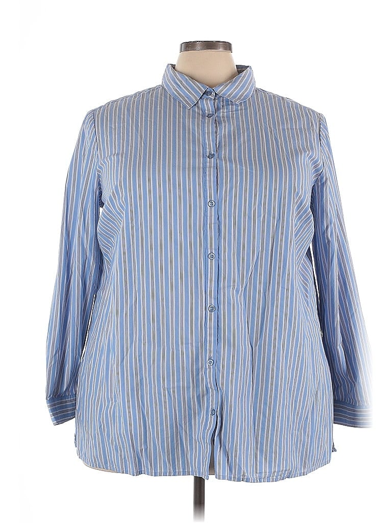 Roaman's Stripes Blue Long Sleeve Button-Down Shirt Size 26 - photo 1