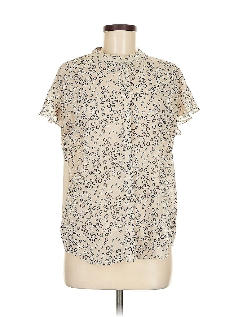 Mystree 100% Polyester Ivory Tan Short Sleeve Blouse Size M - photo 1