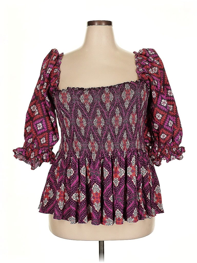 Pre-owned Conditions Apply 3/4 Sleeve Blouse In Burgundy