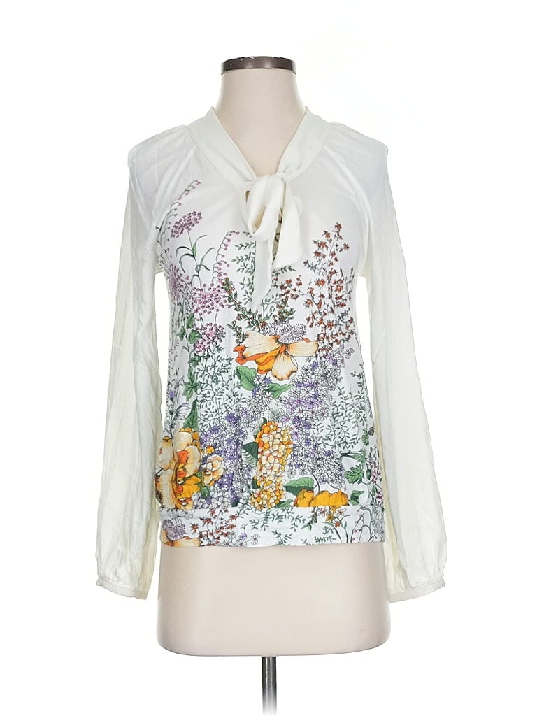 Pre-owned Meadow Rue Long Sleeve Blouse In White
