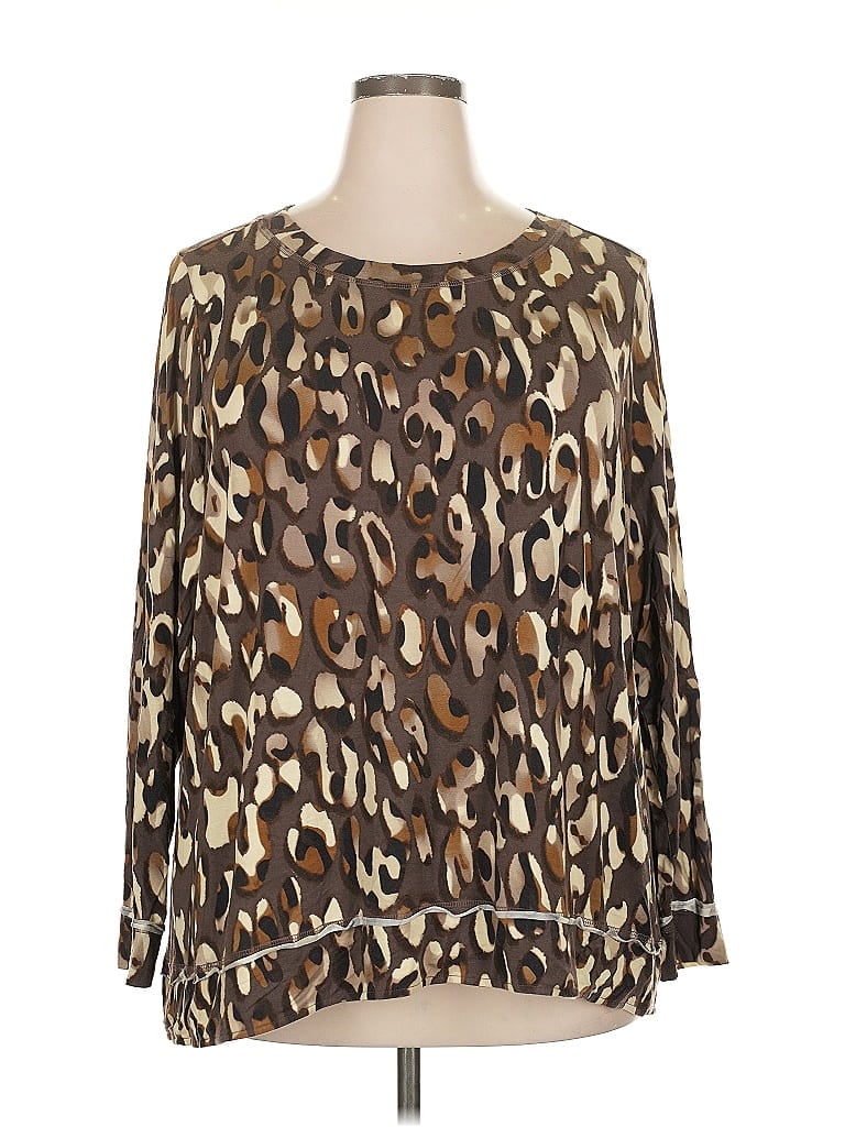 Belle By Kim Gravel Animal Print Brown Long Sleeve Blouse Size 2X - photo 1