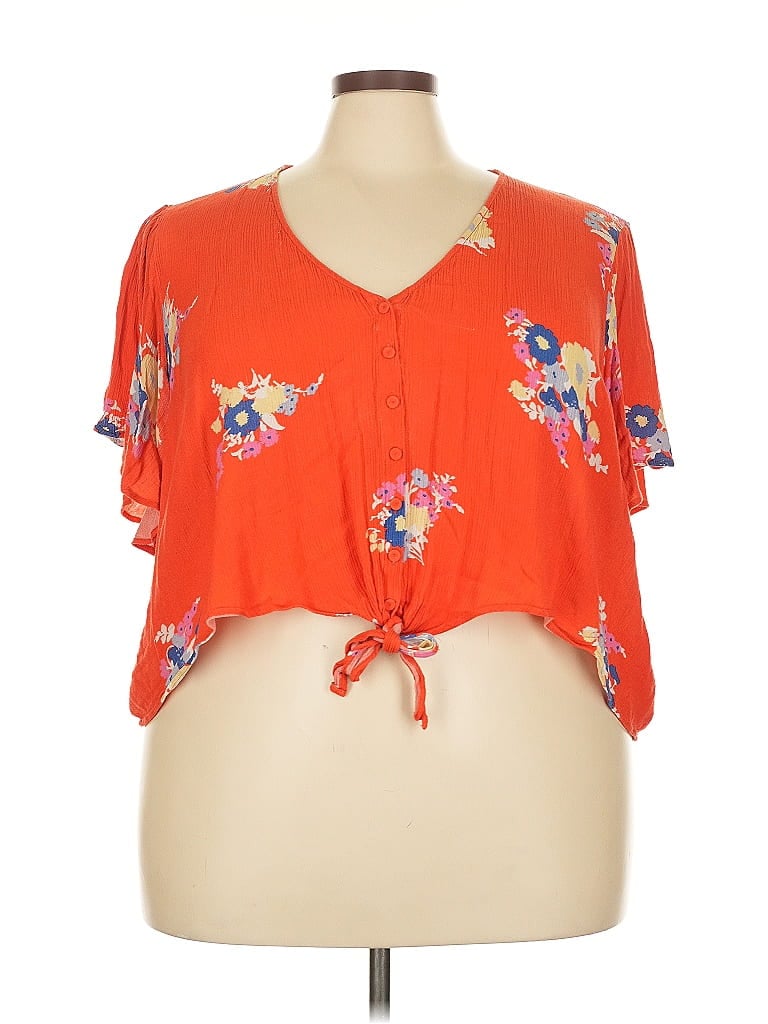 Pre-owned Modcloth Short Sleeve Blouse In Orange