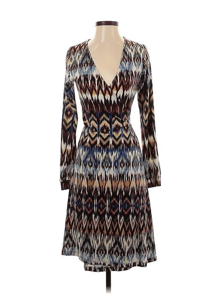 Veronica M. Print Brown Casual Dress Size S - photo 1